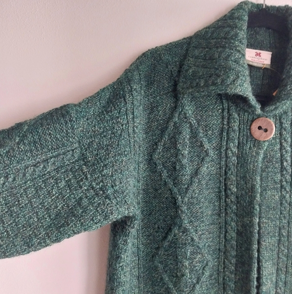 Carriagdonn Made In Ireland 100% Pure New Wool Green Cable Knit Cardigan - Picture 4 of 7